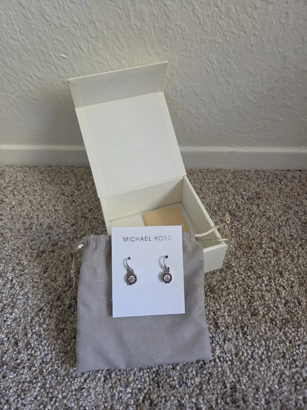 Michael Kors Silver Crystal Hoop Drop Earrings
